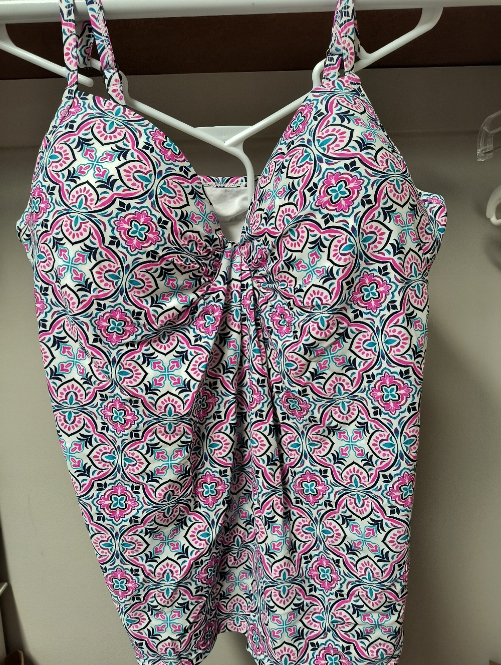 Island Escape Pink, Teal & Navy Print Swim Tankini Top